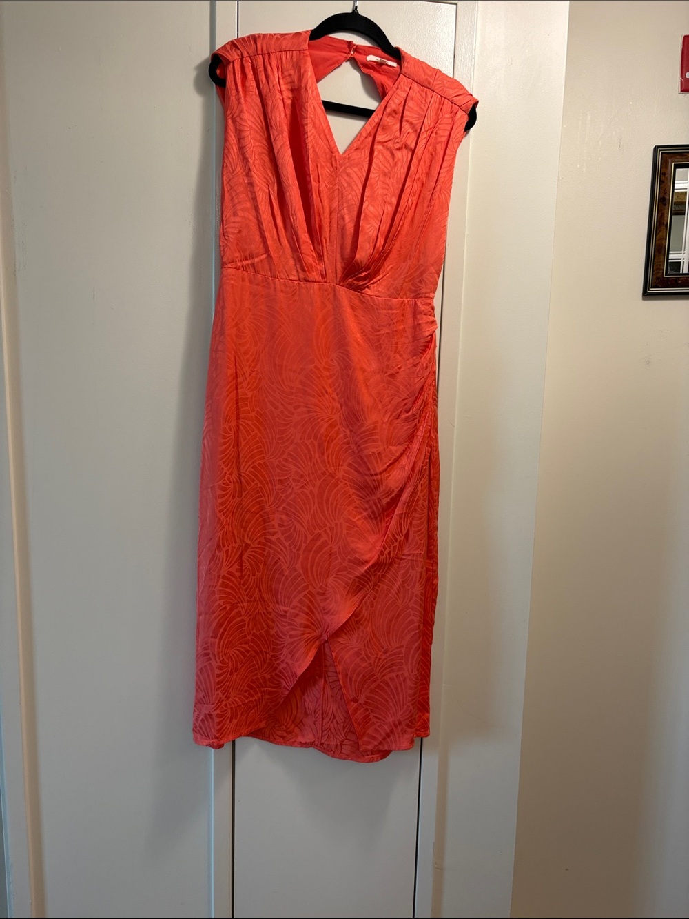 Suncoo Women's Coral V-Neck Midi Dress